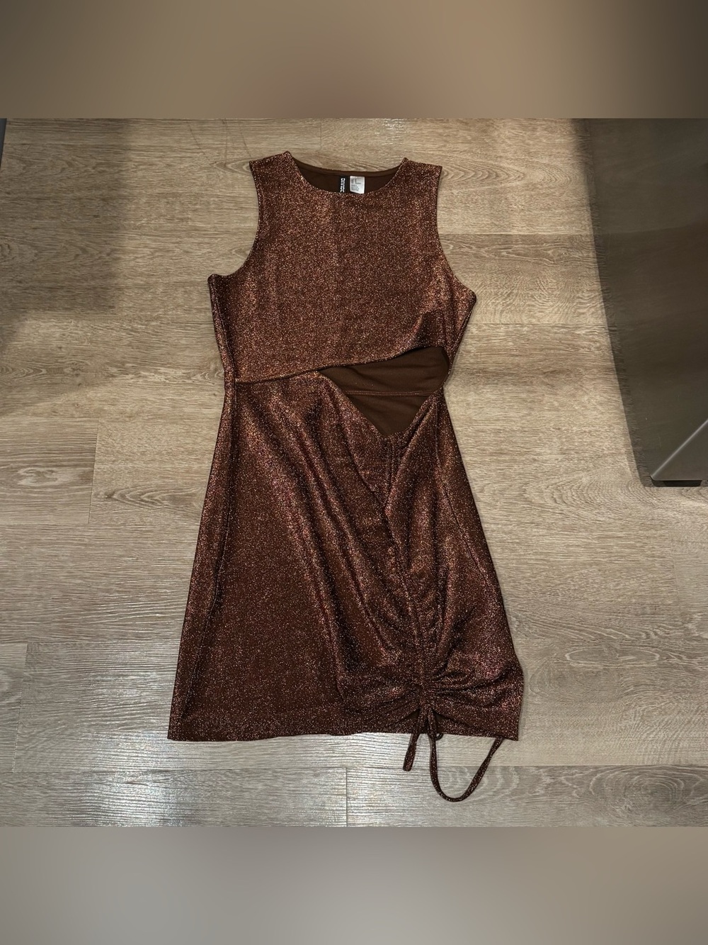 Divided Metallic Brown Mini Dress
